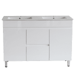 POSEIDON M124DL STANDARD MDF FLOOR STANDING VANITY DOUBLE BOWL 1200*850*460MM GLOSS WHITE