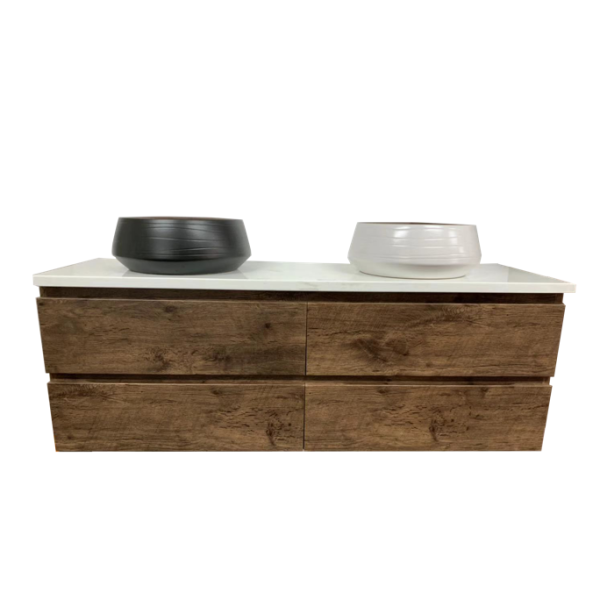 POSEIDON Q1546DO QUBIST MDF WALL HUNG VANITY FOUR DRAWERS 1500*550*460MM DARK OAK