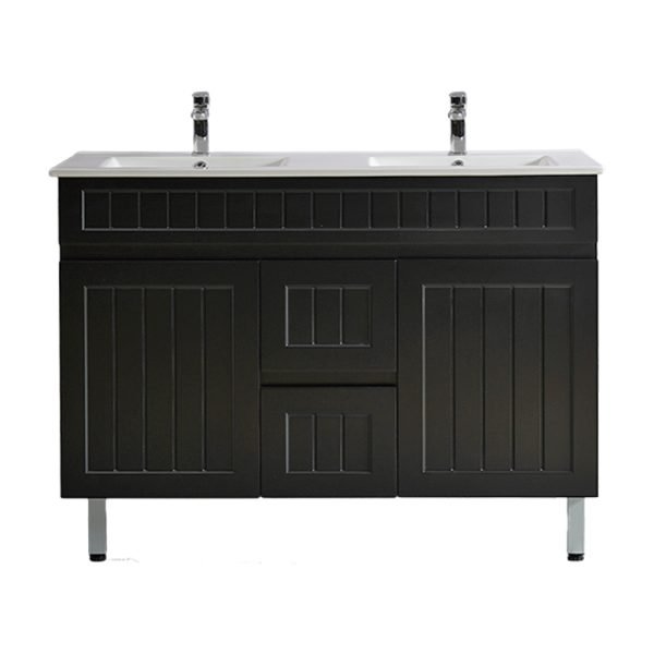 POSEIDON AC124DL-MB ACACIA SHAKER FLOOR STANDING VANITY FOR DOUBLE BOWL MATTE BLACK