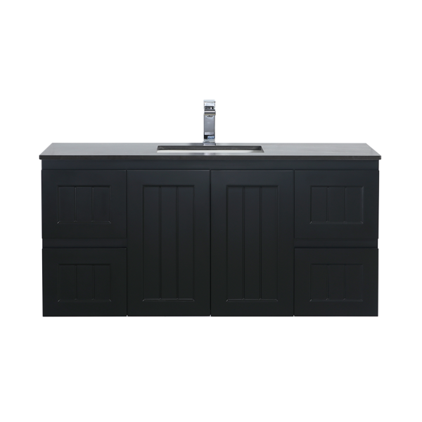 POSEIDON AC124W-MB ACACIA SHAKER WALL HUNG VANITY FOR SINGLE BOWL MATTE BLACK