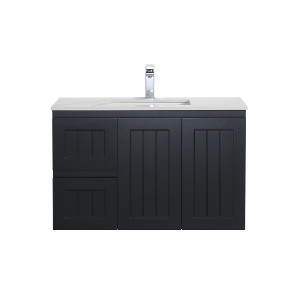 POSEIDON AC94LW-MB ACACIA SHAKER WALL HUNG VANITY LEFT SIDE DRAWERS MATTE BLACK