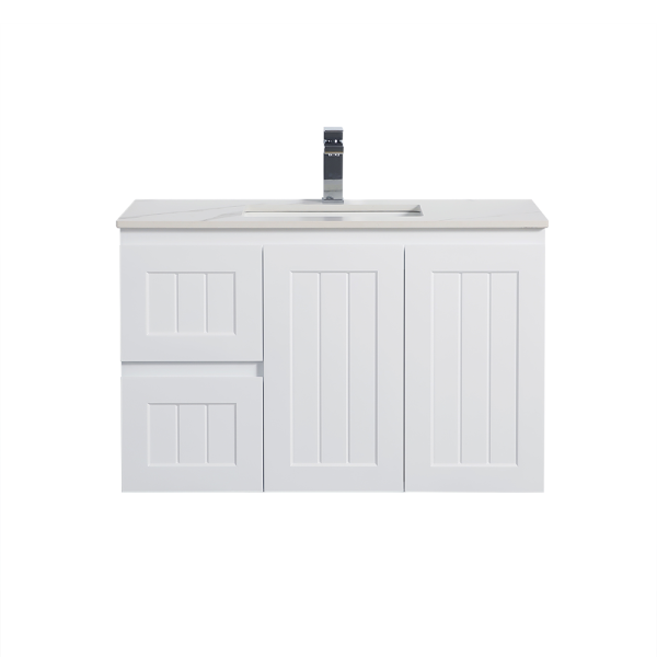 POSEIDON AC94LW-MW ACACIA SHAKER WALL HUNG VANITY LEFT SIDE DRAWERS MATTE WHITE