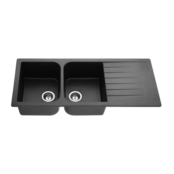POSEIDON QKS1160D-MB QUARTZ TOP-MOUNT KITCHEN SINK DOUBLE BOWL 1160*500*225MM MATTE BLACK