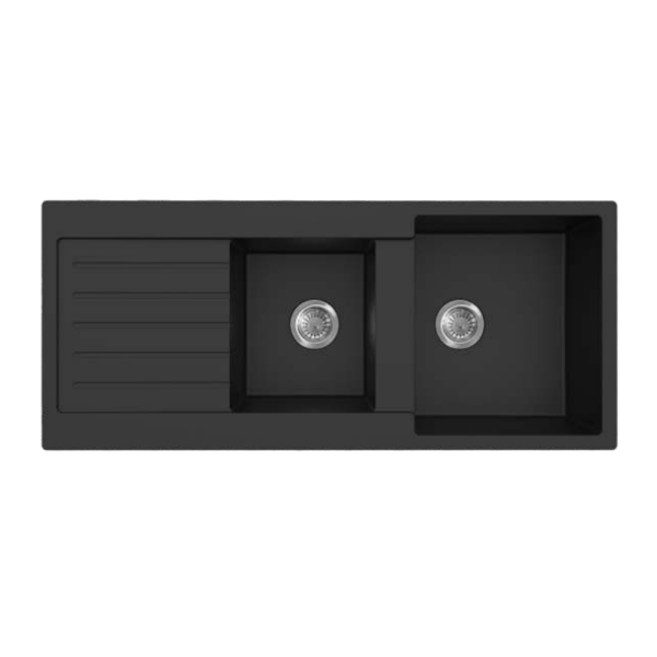 POSEIDON QKS11650DD-MB QUARTZ TOP-MOUNT KITCHEN SINK DOUBLE BOWL 1160*500*216MM MATTE BLACK