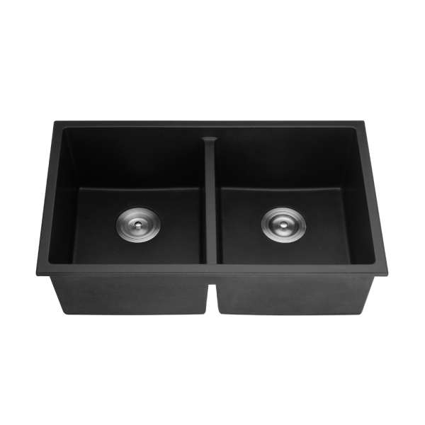 POSEIDON QKS7645D-MB QUARTZ UNDERMOUNT KITCHEN SINK  762*457*228MM DOUBLE BOWL MATTE BLACK