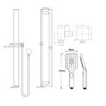 AQUAPERLA CH2149.SH.N+CH-S8.HHS SQUARE SLIDING SHOWER RAIL WITH 3 FUNCTIONS HANDHELD SHOWER WALL CONNECTOR SET CHROME