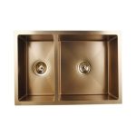 AQUAPERLA BUYG7145R.KS 1.2MM HANDMADE ROUND CORNERS DOUBLE BOWL KITCHEN SINK 710x450x205MM BRUSHED YELLOW GOLD