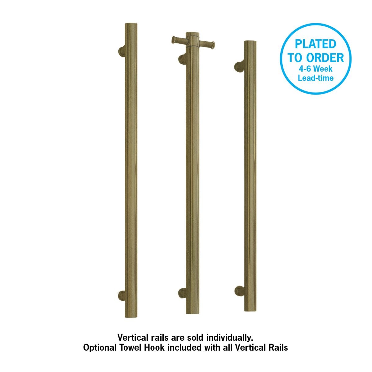 THERMOGROUP VS900HAB ROUND VERTICAL SINGLE HEATED TOWEL RAIL ANTIQUE BRASS