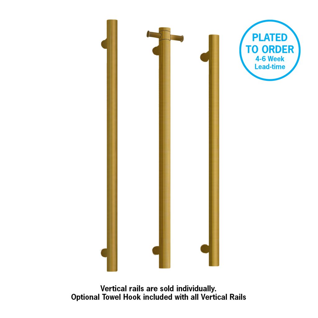 THERMOGROUP VS900HBB ROUND VERTICAL SINGLE HEATED TOWEL RAIL BRUSHED BRASS