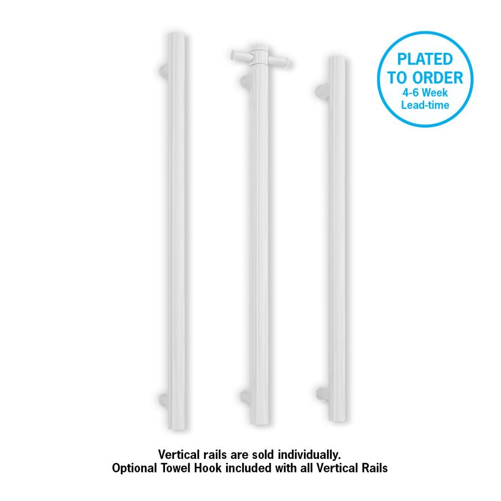 THERMOGROUP VS900HSW ROUND VERTICAL SINGLE HEATED TOWEL RAIL SATIN WHITE