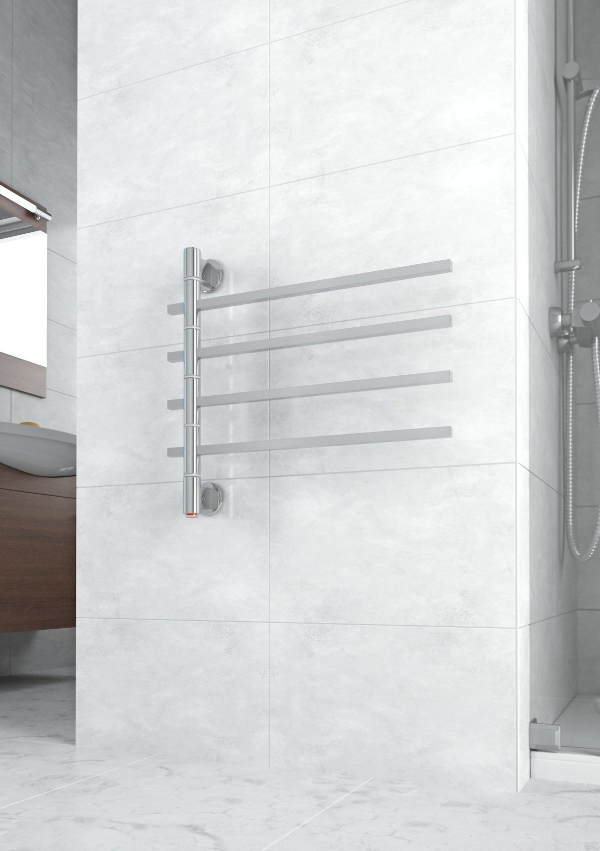 THERMOGROUP SV35 STRAIGHT ROUND SWIVEL HEATED TOWEL RAIL POLISHED STAINLESS STEEL
