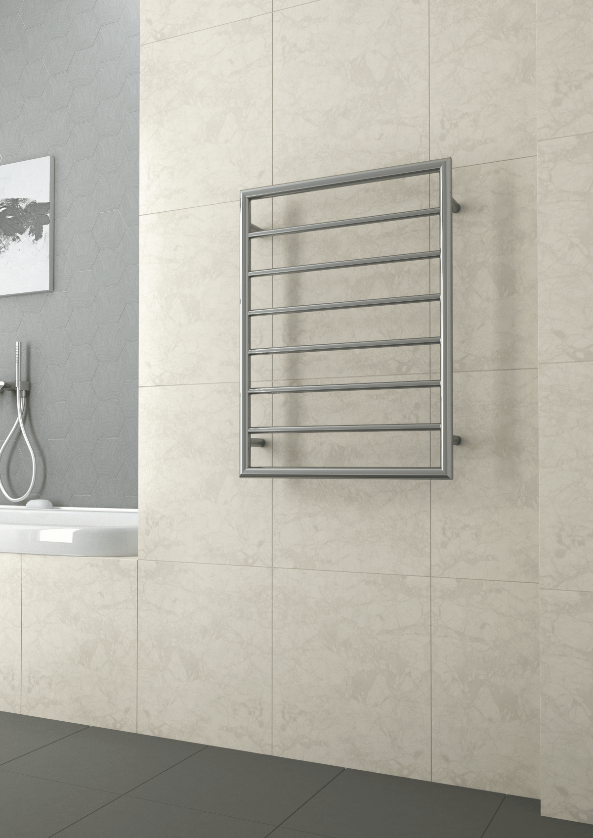 THERMOGROUP SBR44M STRAIGHT ROUND BOX HEATED TOWEL RAIL POLISHED STAINLESS STEEL