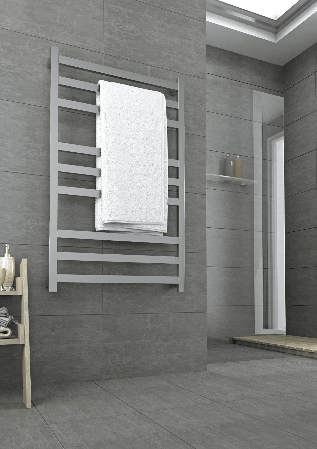 THERMOGROUP SFS69M STRAIGHT FLAT LADDER HEATED TOWEL RAIL POLISHED STAINLESS STEEL