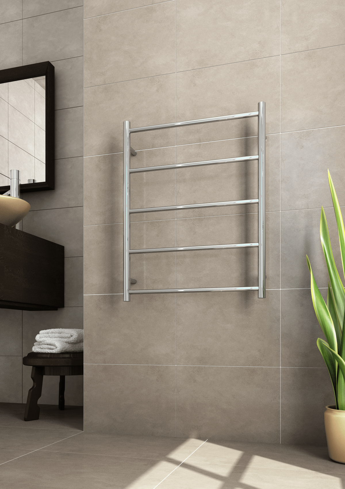 THERMOGROUP USR54 STRAIGHT ROUND LADDER NON-HEATED TOWEL RAIL POLISHED STAINLESS STEEL