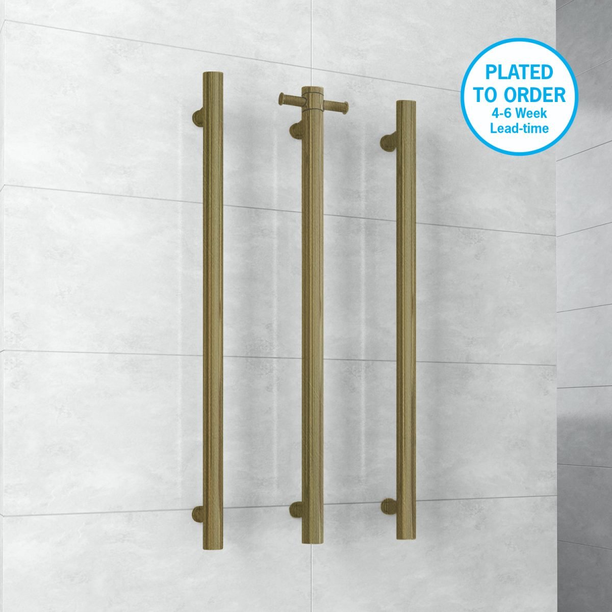 THERMOGROUP VS900HAB ROUND VERTICAL SINGLE HEATED TOWEL RAIL ANTIQUE BRASS