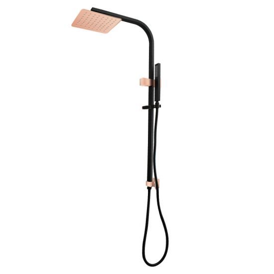 AQUAPERLA OXRG2130.SH SQUARE 8" SHOWER STATION TOP WATER INLET BLACK & ROSE GOLD