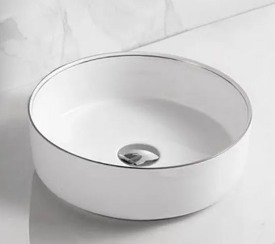 INSPIRE IS4088SR RADIUS ROUND ABOVE COUNTER BASIN WHITE WITH SILVER RIM