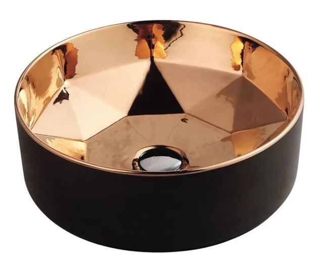 INSPIRE IS5182G STARZ ROUND ABOVE COUNTER BASIN BLACK & ROSE GOLD