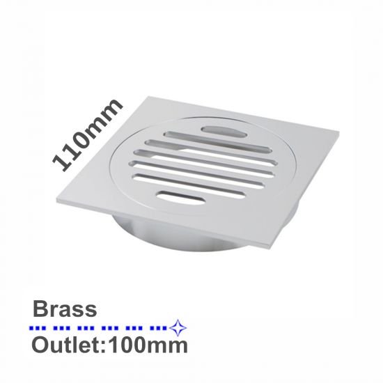 AQUAPERLA CH004.FD 110x110MM SQUARE BRASS FLOOR WASTE SHOWER GRATE DRAIN OUTLET 100MM CHROME