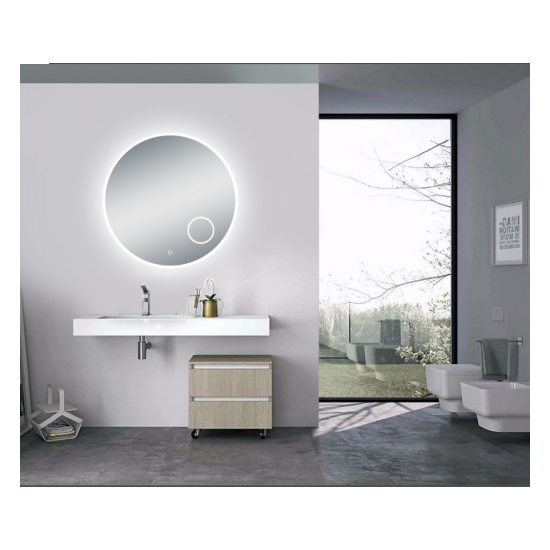 AQUAPERLA LM-LDR9090 ROUND LED MIRROR 900MM 3 COLOR LIGHTING WITH MAGNIFYING MIRROR TOUCH SENSOR SWITCH DEFOGGER PAD WALL MOUNTED