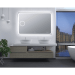 AQUAPERLA LM-LDT1280 CURVED RIM RECTANGLE LED MIRROR 1200x800MM 3 COLOR LIGHTING MAGNIFIER TOUCH SENSOR SWITCH DEFOGGER PAD WALL MOUNTED DIGITAL CLOCK WITH TEMPERATURE