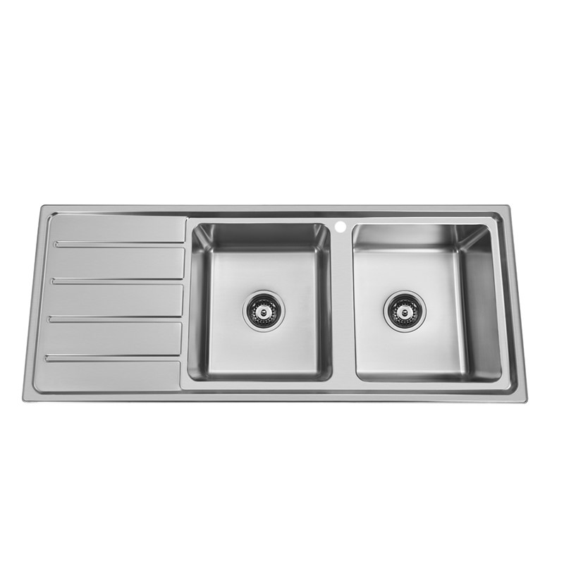 BADUNDKUCHE BK120 TRADITIONELL DOUBLE BOWL SINK WITH DRAINER STAINLESS STEEL