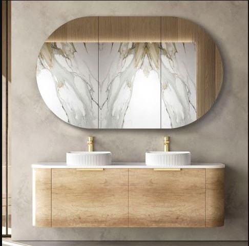 INSPIRE BO1500N BONDI CURVE WALL HUNG VANITY 1500 CABINET ONLY NATURAL OAK