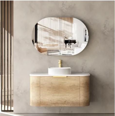 INSPIRE BO900N BONDI CURVE WALL HUNG VANITY 900 CABINET ONLY NATURAL OAK