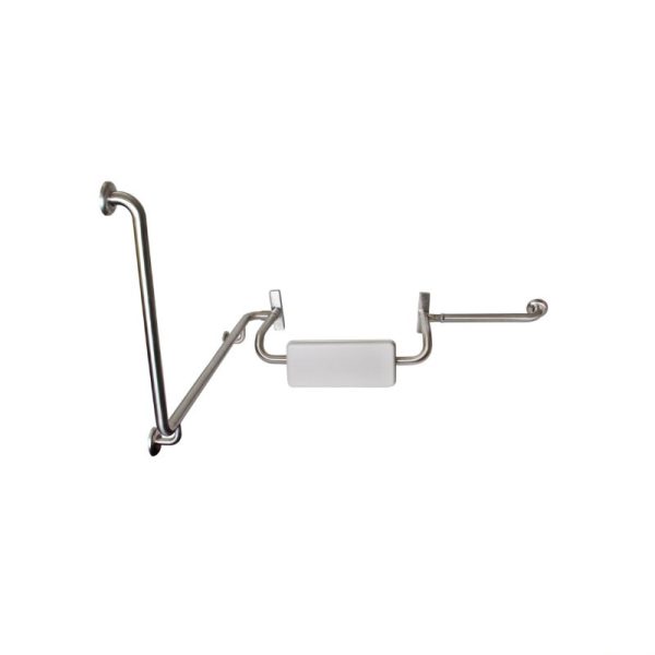 ACCESSIBLE 90° GRAB RAIL AND BACK REST SET WITH PADDED BACK REST, RIGHT HAND SATIN STAINLESS STEEL METLAM MLR120RH_SET