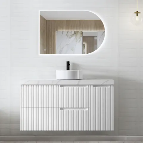 INSPIRE NS1200W NOOSA WAVE BOARD WALL HUNG VANITY 1200 CABINET ONLY MATTE WHITE