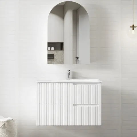 INSPIRE NS900W NOOSA WAVE BOARD WALL HUNG VANITY 900 CABINET ONLY MATTE WHITE