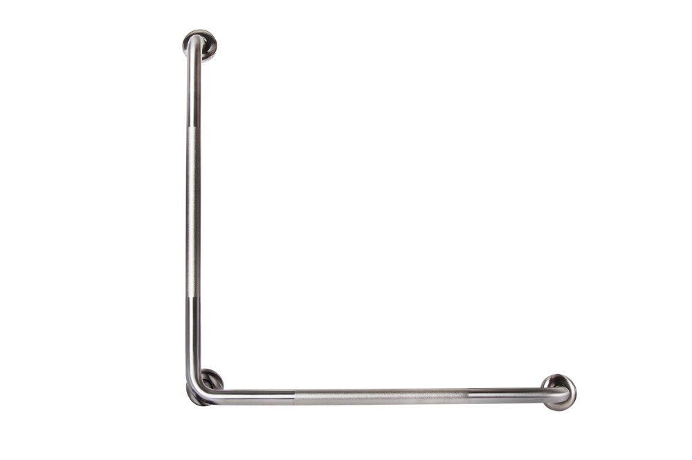 PEENED 90° GRAB RAIL 750MM * 750MM LEFT HAND OR RIGHT HAND, CONCEALED FIX SATIN STAINLESS STEEL METLAM SMR750P