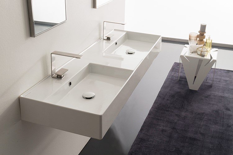 RECTANGULAR WALL HUNG BASIN TEOREMA 1400 DOUBLE GLOSS WHITE TOPCTEO140GWD ADP