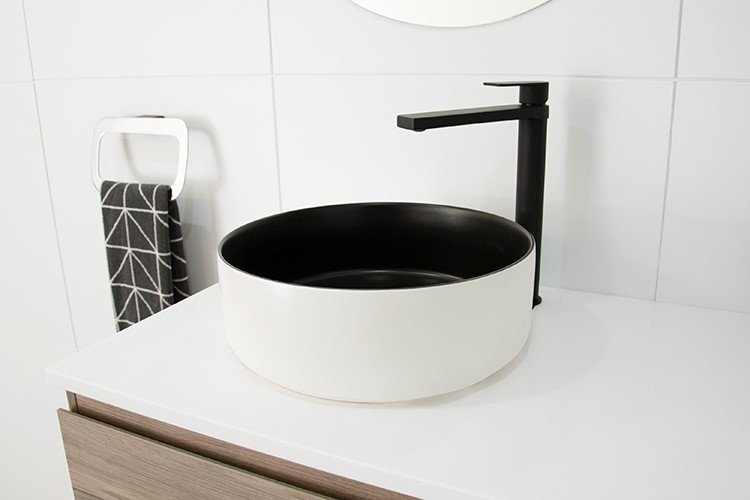 ROUND ABOVE COUNTER BASIN MARGOT MATTE BLACK/WHITE TOPCMAR360WB ADP