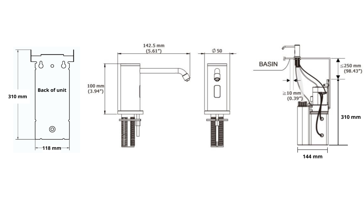 BENCH MOUNTED SENSOR OPERATED FOAM SOAP DISPENSER POLISHED STAINLESS STEEL METLAM ML_BM_FOAMDISP_SS