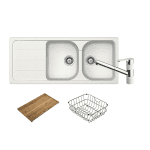 ABEY FD200WT2 FARMHOUSE DOUBLE BOWL GRANITE SINK SCHOCK WITH PULL OUT KITCHEN MIXER ALPINA