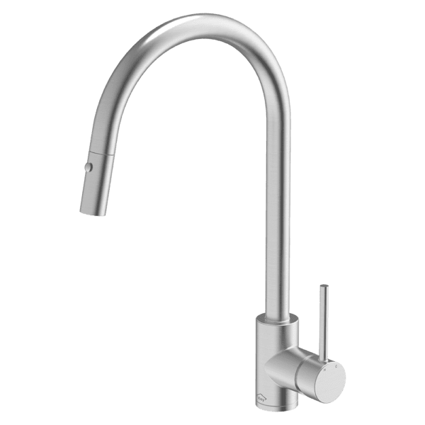 ABEY KTA037-316-BR GOOSENECK PULL OUT KITCHEN MIXER 316 GARETH ASHTON STAINLESS STEEL