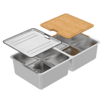 ABEY NL200 LAGO DOUBLE BOWL STAINLESS STEEL SINK WITH DRAIN TRAY AND CHOPPING BOARD CHROME