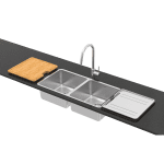 ABEY NL200T12 LAGO DOUBLE BOWL STAINLESS STEEL SINK PACKAGE WITH GOOSENECK MIXER CHROME
