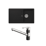 ABEY TD100T2B TYPOS SINGLE BOWL SINK WITH DRAINER & 400710B PULL OUT KITCHEN MIXER SCHOCK ONYX