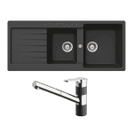ABEY TD200T2B TYPOS ONE AND THRE QUARTER BOWL SINK WITH DRAINER & 400710B PULL OUT KITCHEN MIXER SCHOCK ONYX