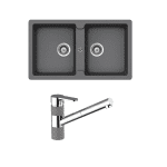 ABEY TN200T2CR TYPOS DOUBLE BOWL GRANITE SINK & 400710CR PULL OUT KITCHEN MIXER SCHOCK CROMA