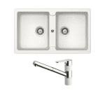 ABEY TN200T2W TYPOS DOUBLE BOWL GRANITE SINK & 400710A PULL OUT KITCHEN MIXER SCHOCK ALPINA