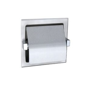 RECESSED SINGLE ROLL TOILET ROLL HOLDER WITH HOOD SATIN STAINLESS STEEL METLAM ML261_S