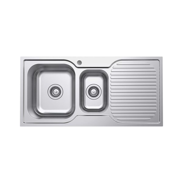 FIENZA 68105L/R TIVA 980 ONE AND HALF KITCHEN SINK WITH DRAINER LEFT/RIGHT HAND BOWL STAINLESS STEEL