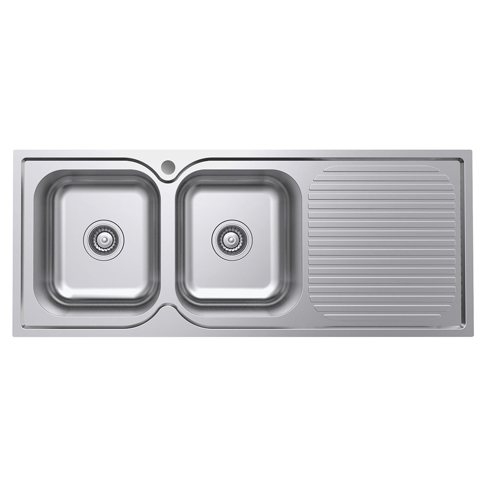 FIENZA 68107L/R TIVA 1180 DOBLE KITCHEN SINK WITH DRAINER LEFT/RIGHT HAND BOWL STAINLESS STEEL