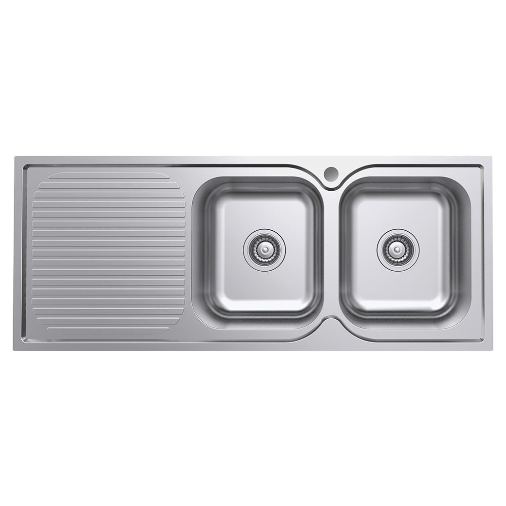 FIENZA 68107L/R TIVA 1180 DOBLE KITCHEN SINK WITH DRAINER LEFT/RIGHT HAND BOWL STAINLESS STEEL