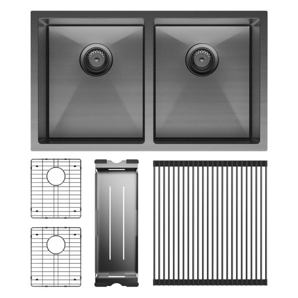 FIENZA 68403CM-KIT HANA 27L/27L DOUBLE KITCHEN SINK KIT PVD CARBON METAL