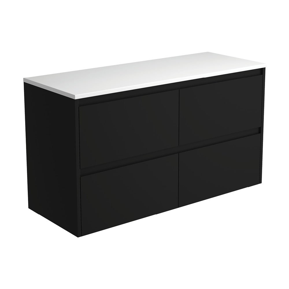 FIENZA 120BB AMATO WALL HUNG VANITY 1200 SATIN BLACK WITH SATIN BLACK PANELS