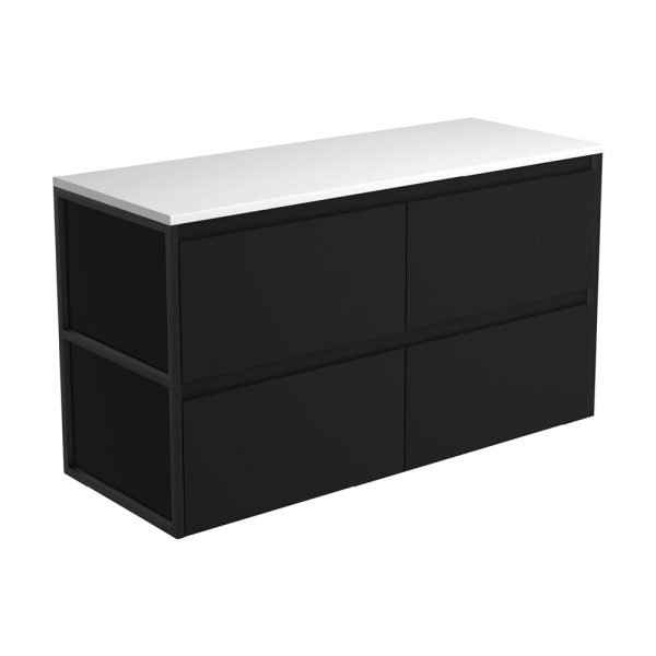 FIENZA 120BBF AMATO WALL HUNG VANITY 1200 SATIN BLACK WITH MATTE BLACK FRAMES